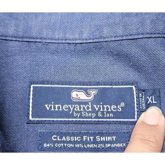 Vineyard Vines Shirt Mens XL Blue Lightweight Linen Blend Classic Fit Pocket - Picture 4 of 8